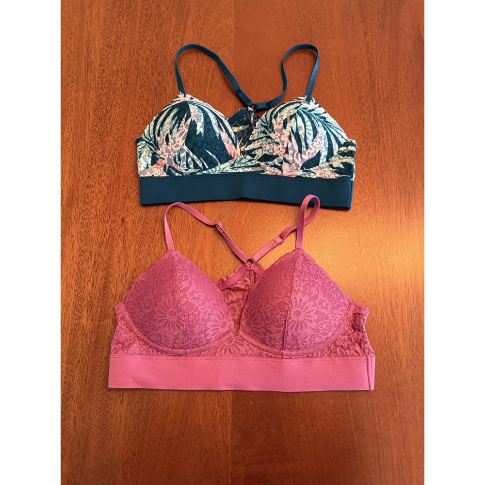 Victoria's Secret PINK Bras Women's‎ Medium Pink Green Bralettes Lace Racerback
